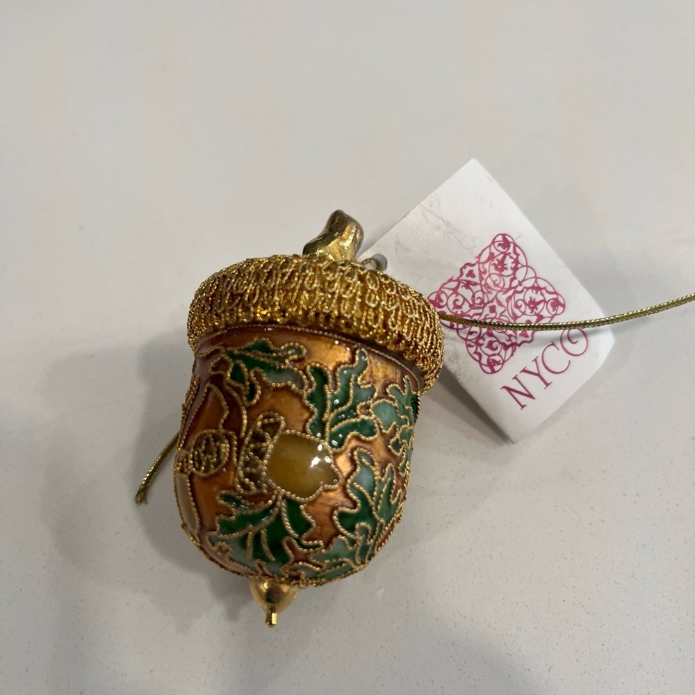Elegant Acorn Cloissone Enameled Christmas Holiday Ornament Rare!